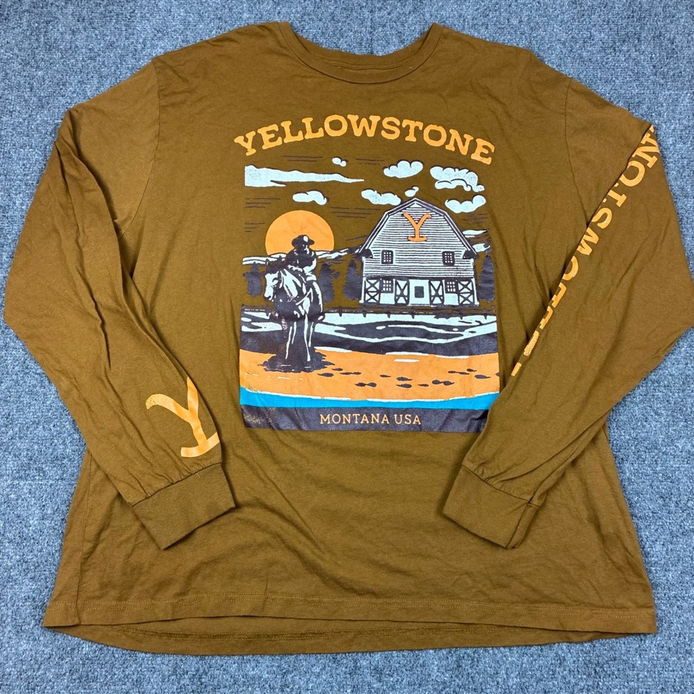 Yellowstone Paramount Graphic Long Sleeve Shirt Brown Mens Size 3XL Dutton Ranch